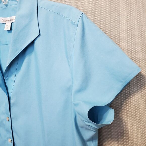 Coldwater Creek Cotton Blue Short Sleeve Button-Up Shirt Size PL Petite (14-16) - Picture 2 of 6